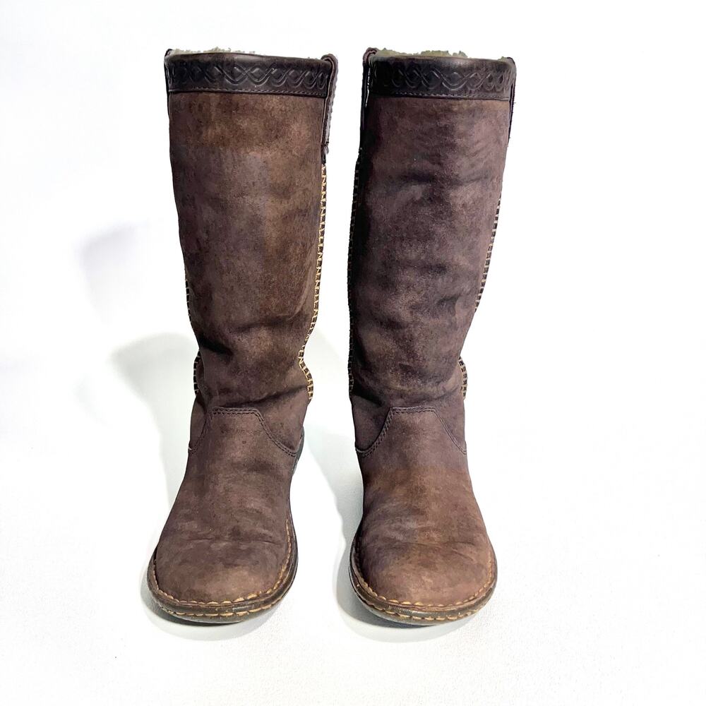 UGG Boot Women 5 Dark Brown Leather Swell Suede Tall Sheepskin Australia # 5676 - Picture 5 of 12